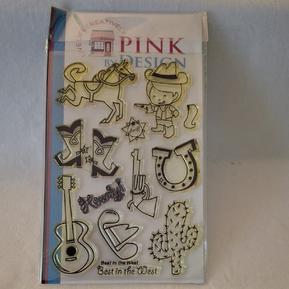 Pink By Design Acrylic/Polymar Stamp Set Featuring Cute Western Theme